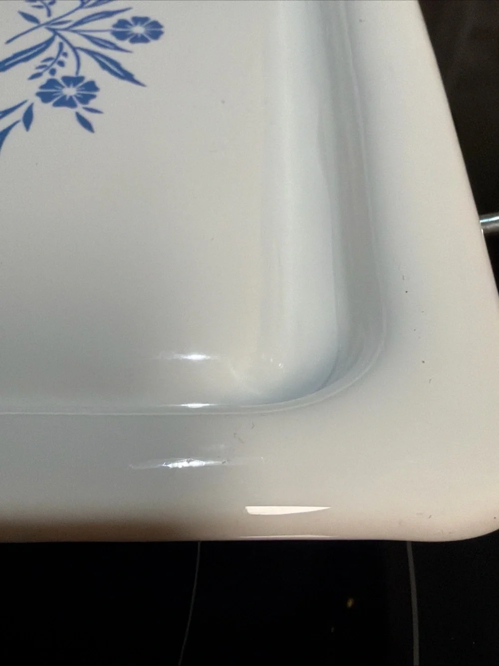 Vintage Corning Ware BLUE CORNFLOWER BAKE BROIL SERVING TRAY 16X10.5 With Cradle